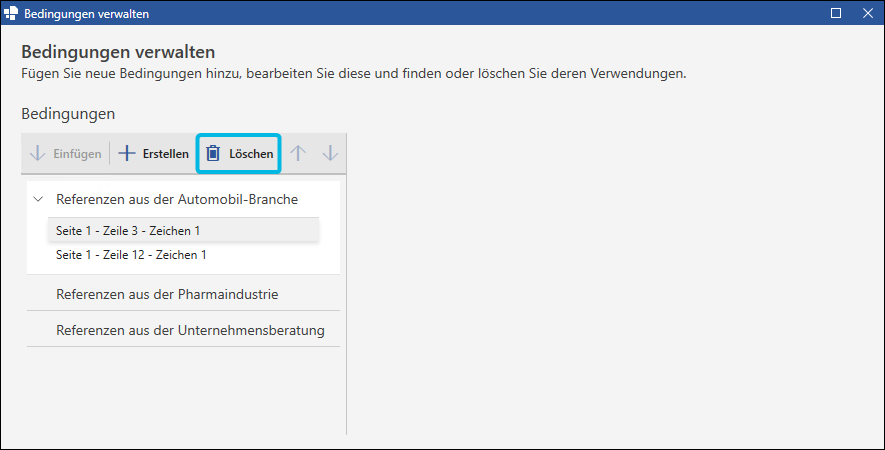 Einzelne Bedingung löschen