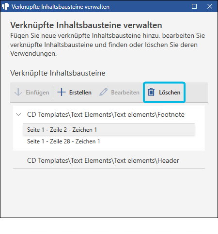 Einzelnen verknüpften Inhaltsbaustein löschen