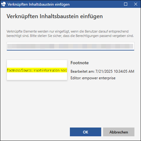 Verknüpften Inhaltsbaustein einfügen