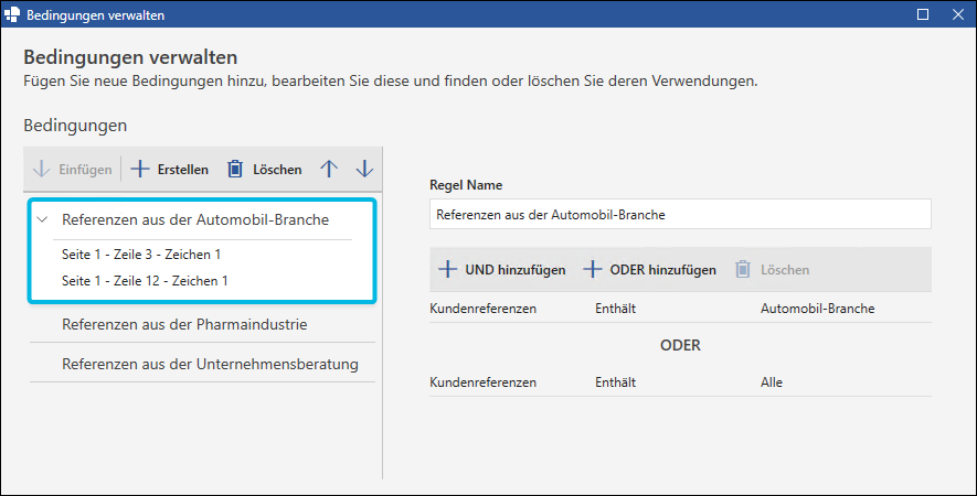 Erweiterter Bedingungseintrag