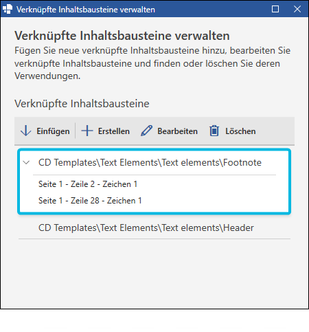 Erweiterter Eintrag für verknüpften Inhaltsbaustein