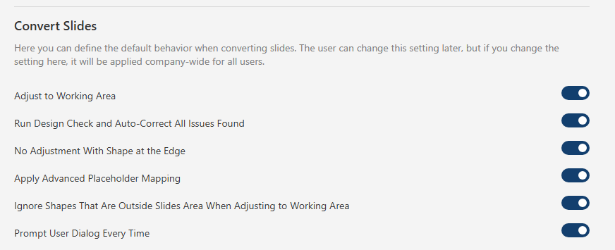 Convert Slides Settings