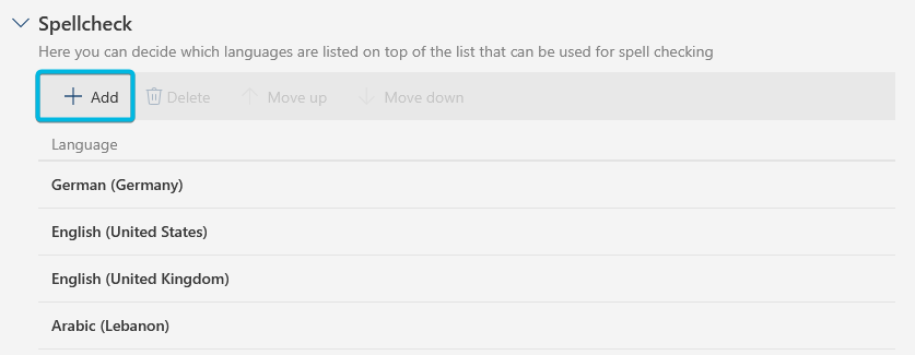 Button Add Spell Check Languages