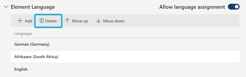Button Delete Element Languages