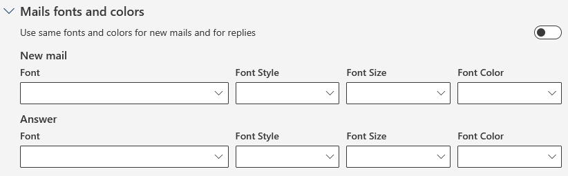 Overview E-Mail for Different Settings for New E-Mails and Answers