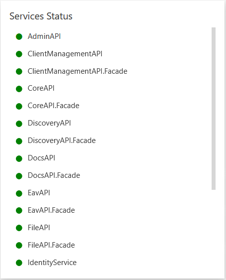 Overview Backend Services in Services Status