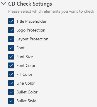 Overview CD Check Settings