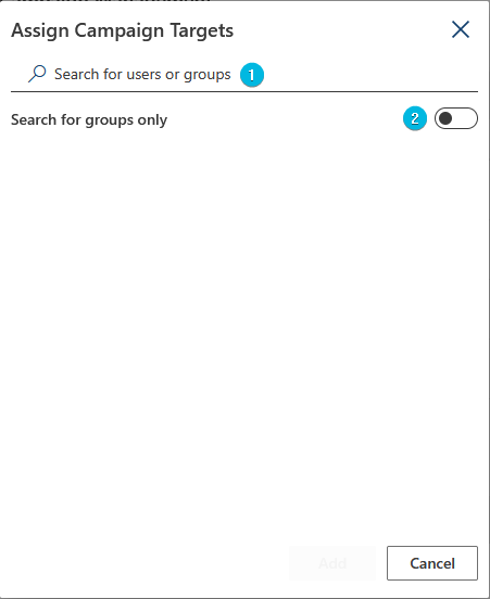 User and User Group Search in Window Assign Campaign Targets