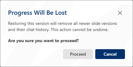 Dialog Box for Restoring Versions
