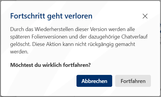 Dialogfenster zum Wiederherstellen von Versionen