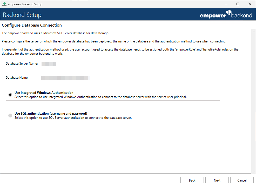 Enter Database Details