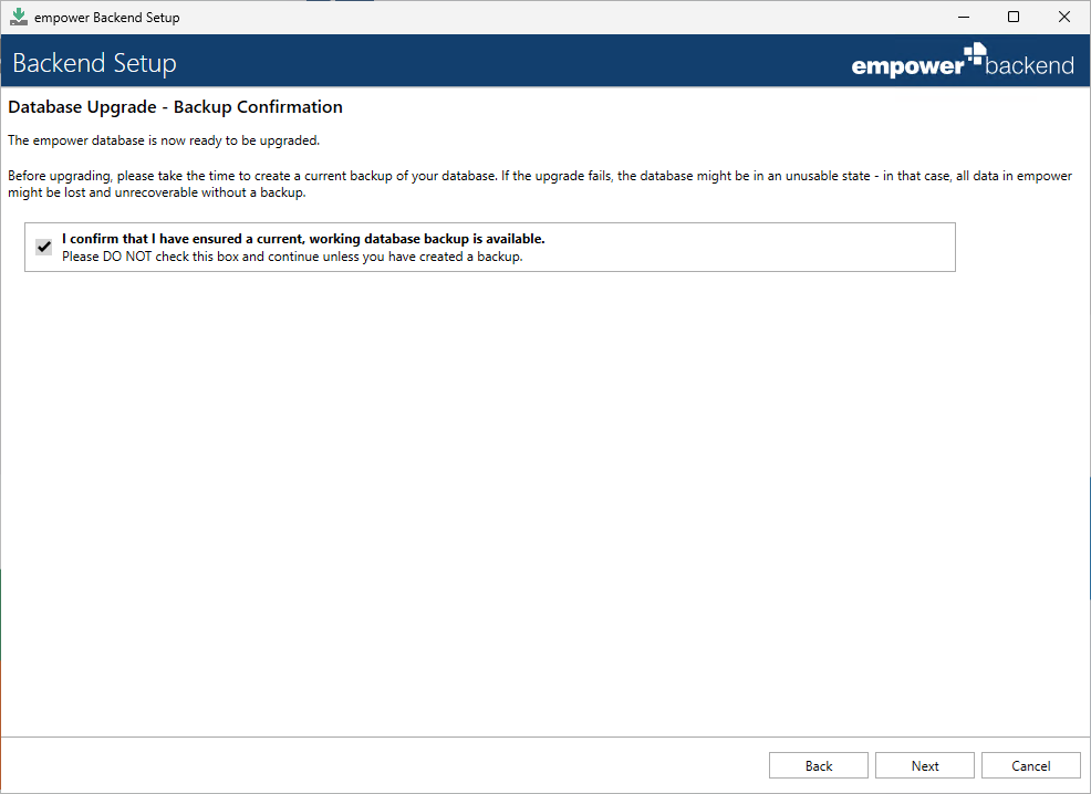 Confirm Database Backup